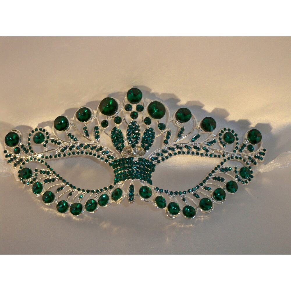 Green rhinestone mask, party ball mardi gras masquerade costume prom bridal mask